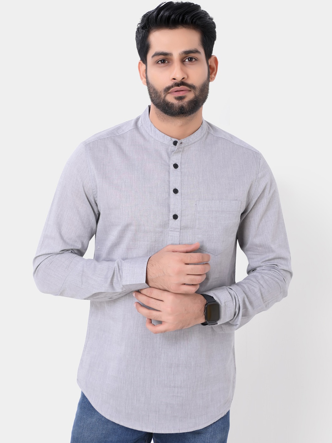 

VASTRADO Mandarin Collar Regular Cotton Kurta, Grey
