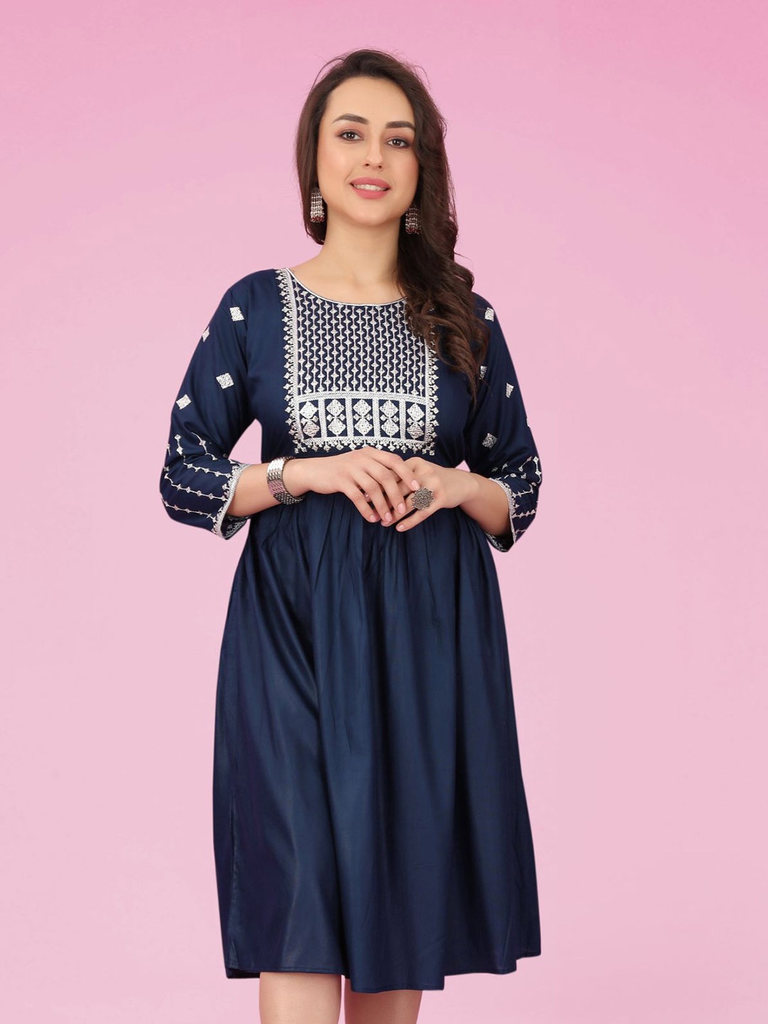 

KALINI Ethnic Motifs Embroidered Thread Work Ethnic Dress, Blue