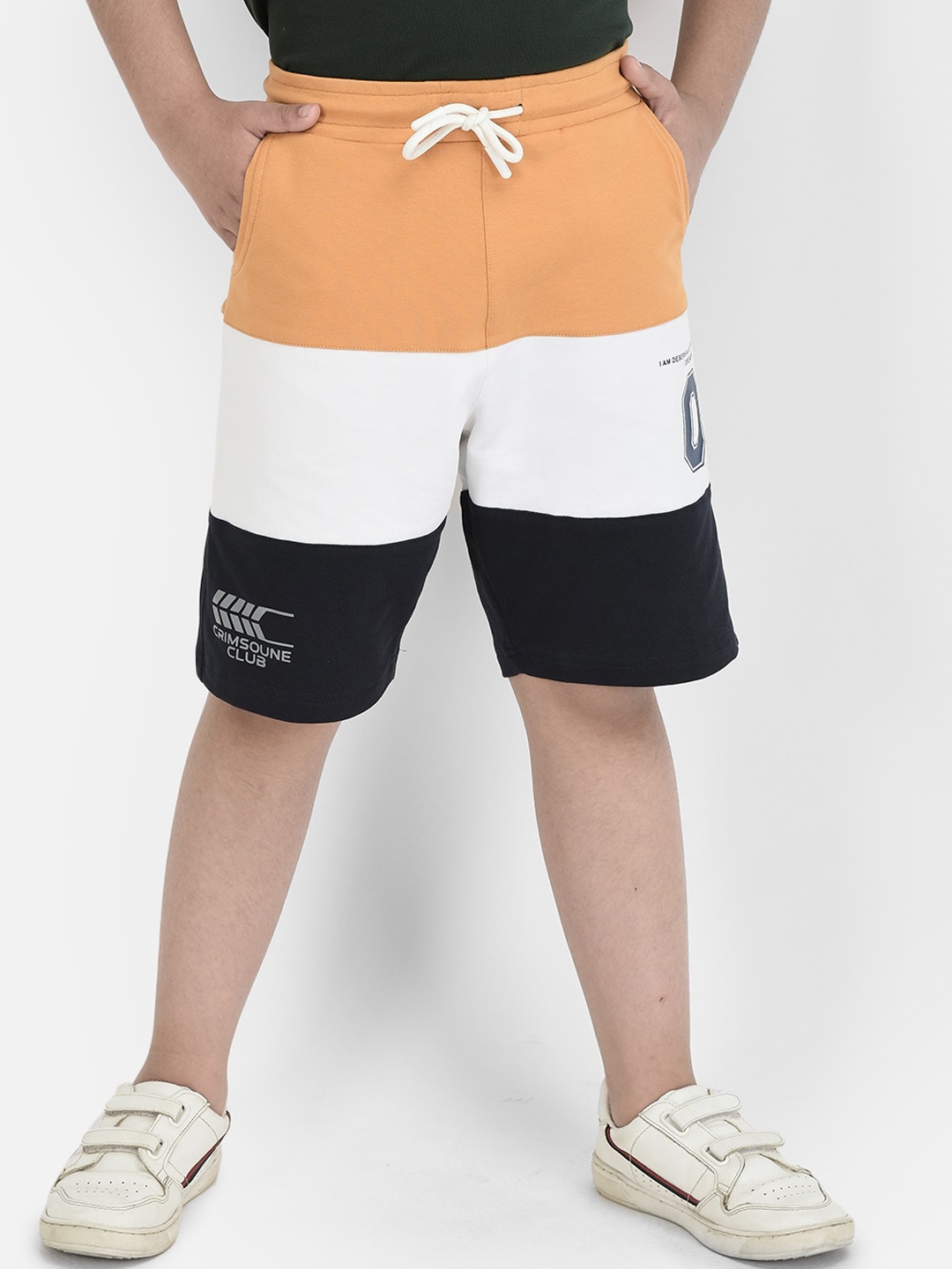 

Crimsoune Club Boys Colourblocked Regular Fit Shorts, Mustard