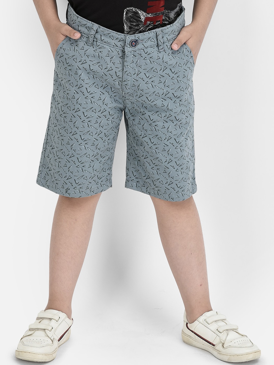 

Crimsoune Club Boys Printed Slim Fit Pure Cotton Chino Shorts, Blue