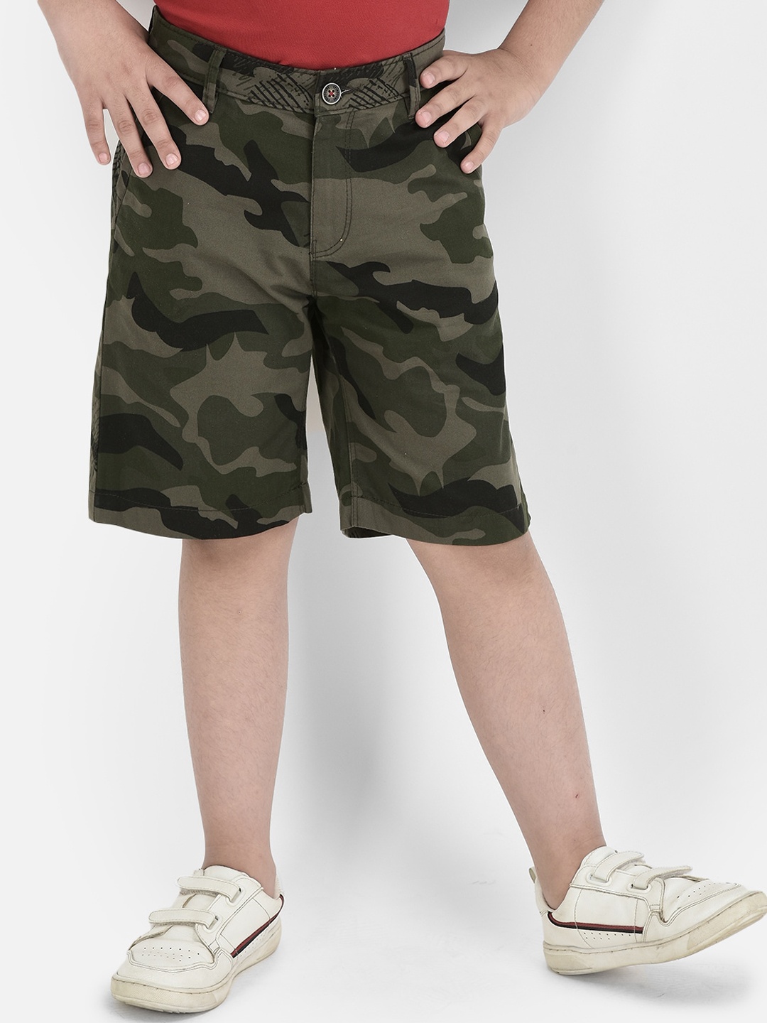 

Crimsoune Club Boys Camouflage Printed Pure Cotton Chino Shorts, Olive