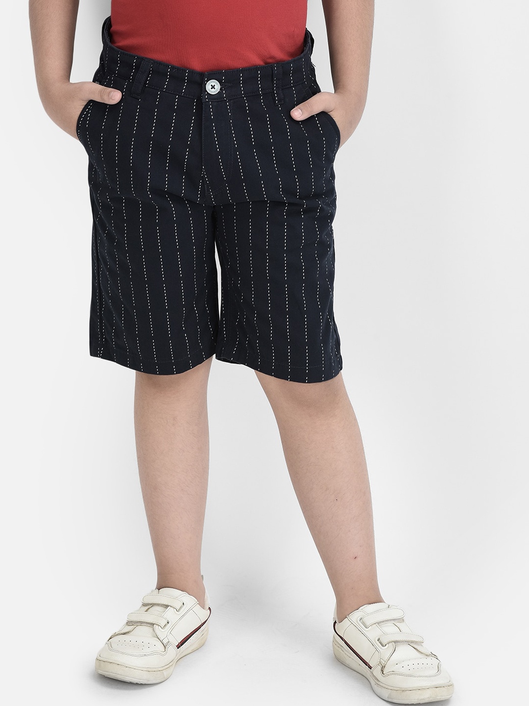 

Crimsoune Club Boys Striped Slim Fit Pure Cotton Chino Shorts, Navy blue