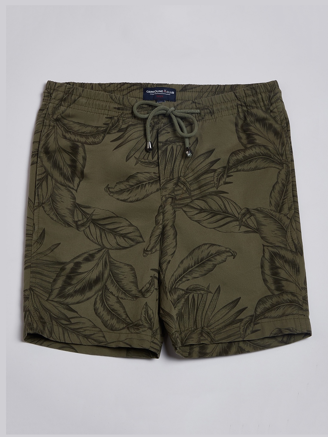 

Crimsoune Club Boys Floral Printed Regular Fit Pure Cotton Shorts, Olive