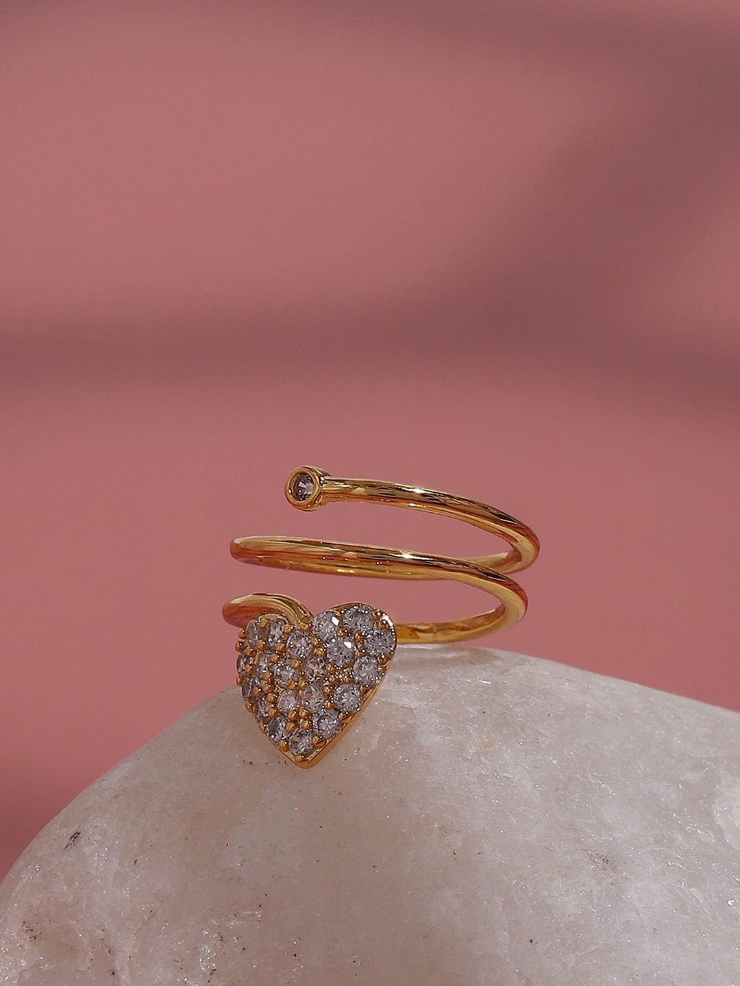 

SOHI Gold-Plated Stone-Studded Adjustable Finger Ring