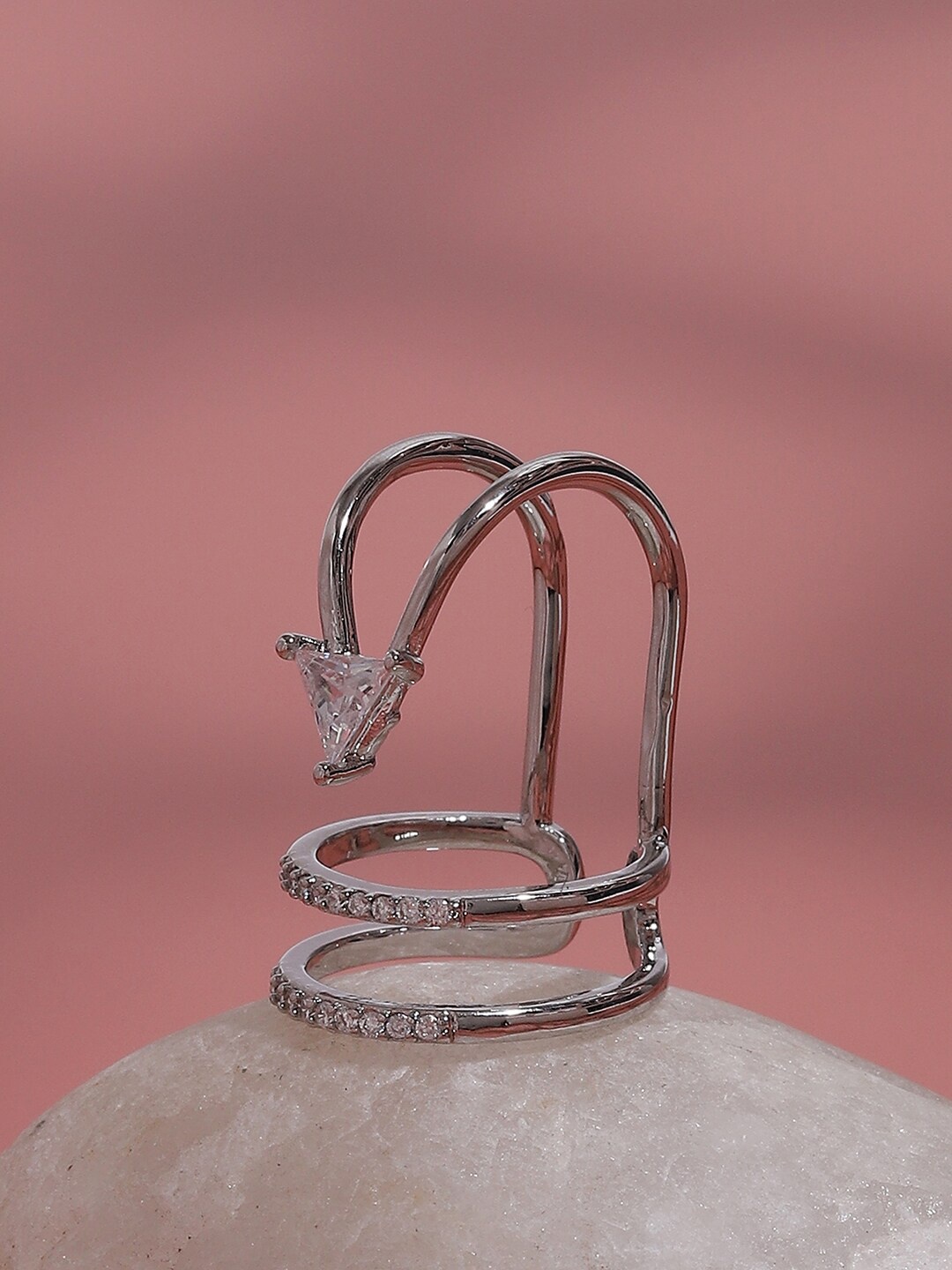 

SOHI Silver-Plated Stone-Studded Adjustable Finger Ring