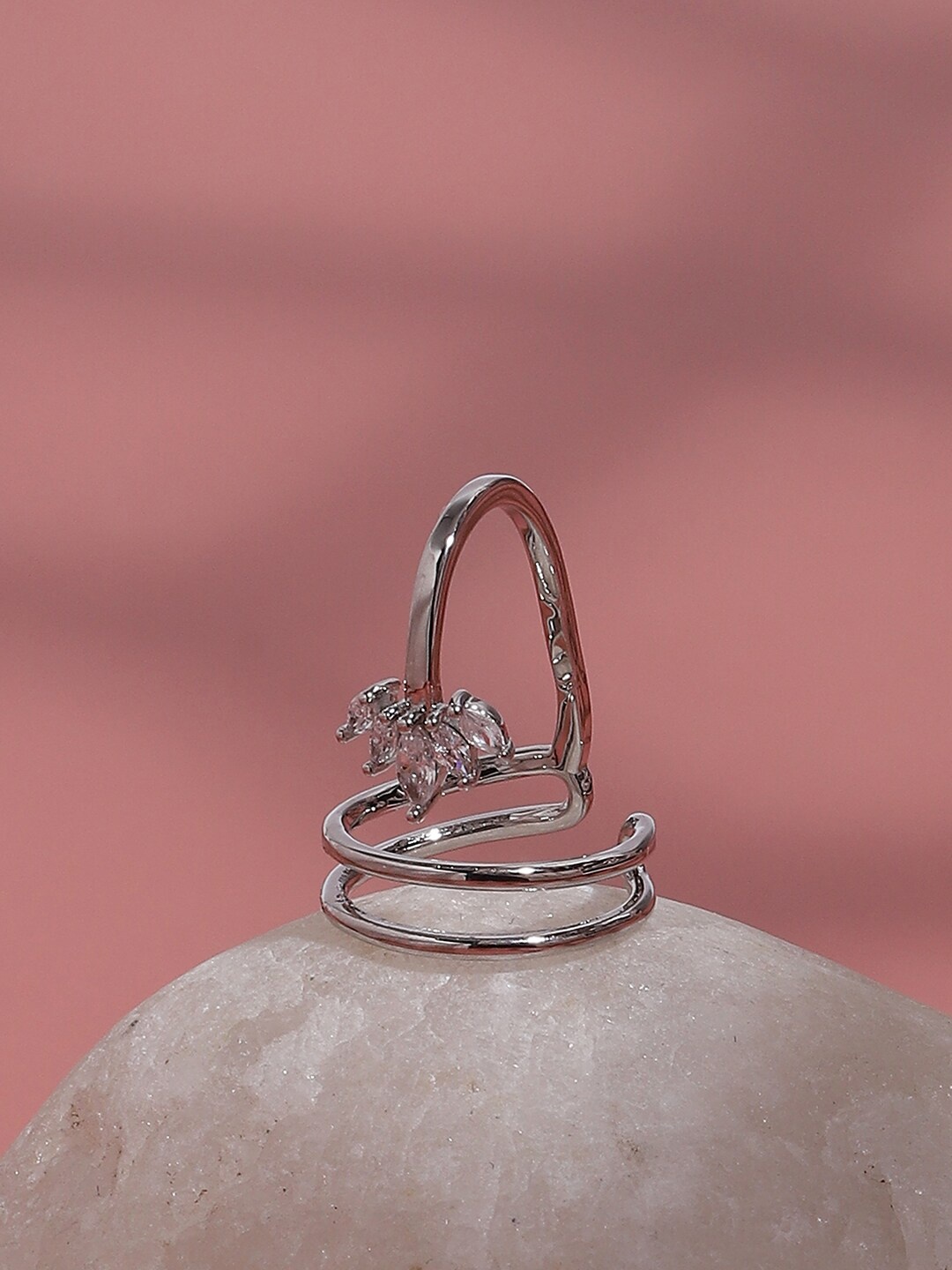 

SOHI Silver-Plated & Stone-Studded Finger Ring