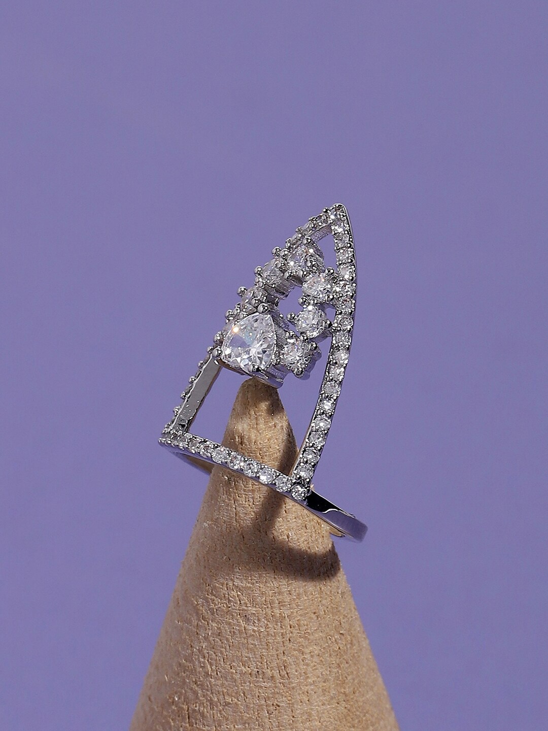 

SOHI Silver-Plated Stone-Studded Adjustable Finger Ring
