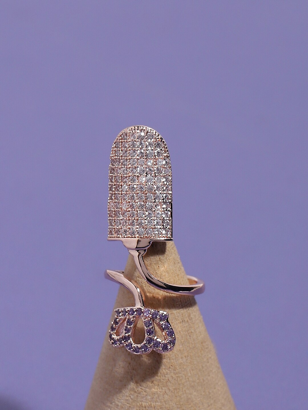 

SOHI Rose Gold-Plated Stone-Studded Adjustable Finger Ring