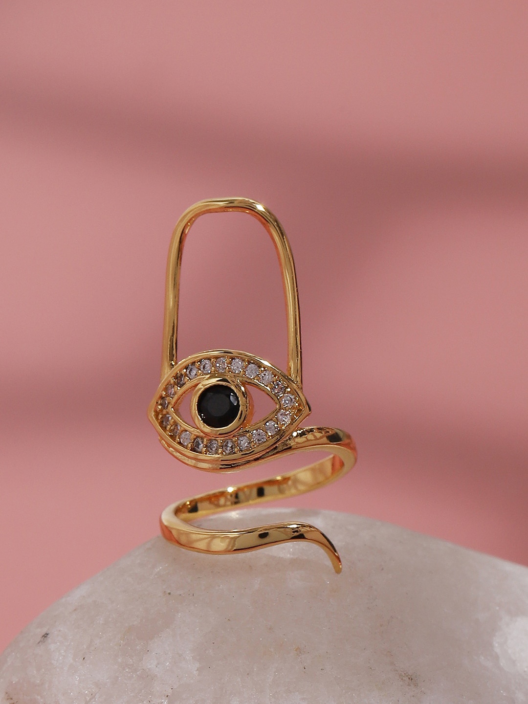 

SOHI Gold-Plated Stone-Studded Nail Ring