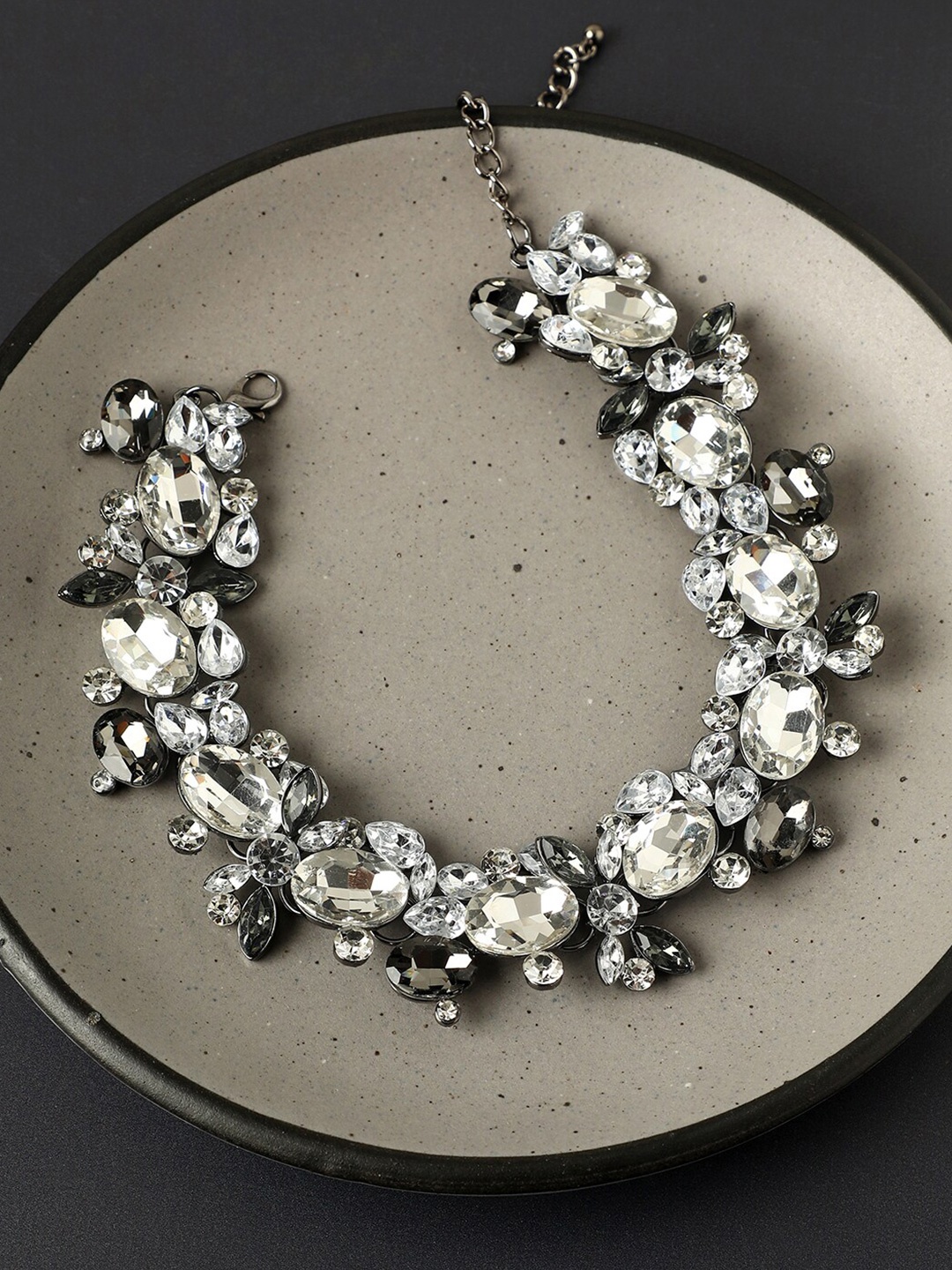 

SOHI Silver-Plated Artificial Stones Studded Antique Necklace