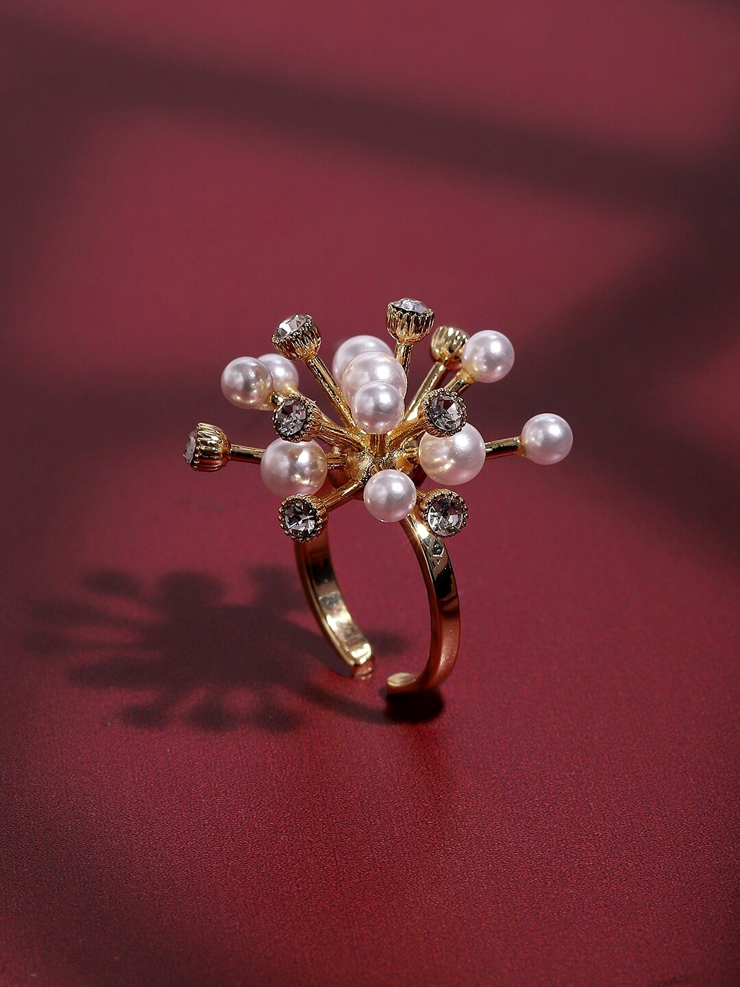 

SOHI Gold-Plated Beads-Studded Finger Ring