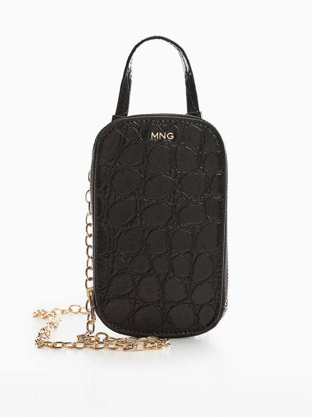 

MANGO Women Croc Textured Mobile Pouch with Detachable Sling Strap & Handle, Black