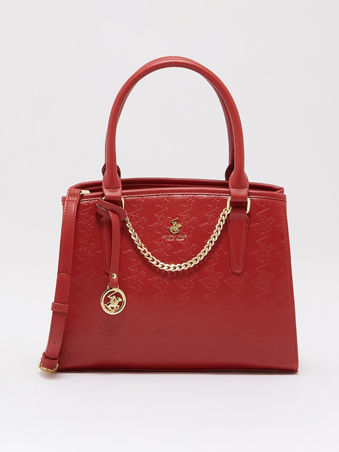 

Beverly Hills Polo Club Textured Structured Handheld Bag, Red