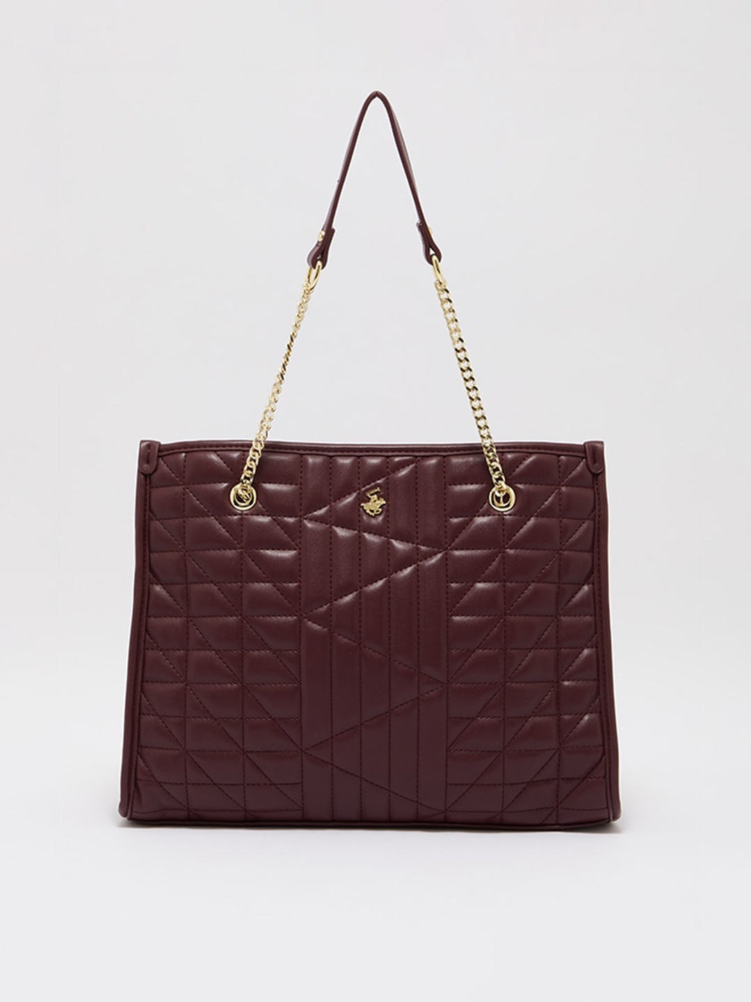 

Beverly Hills Polo Club Textured Structured Shoulder Bag With Quilted, Burgundy