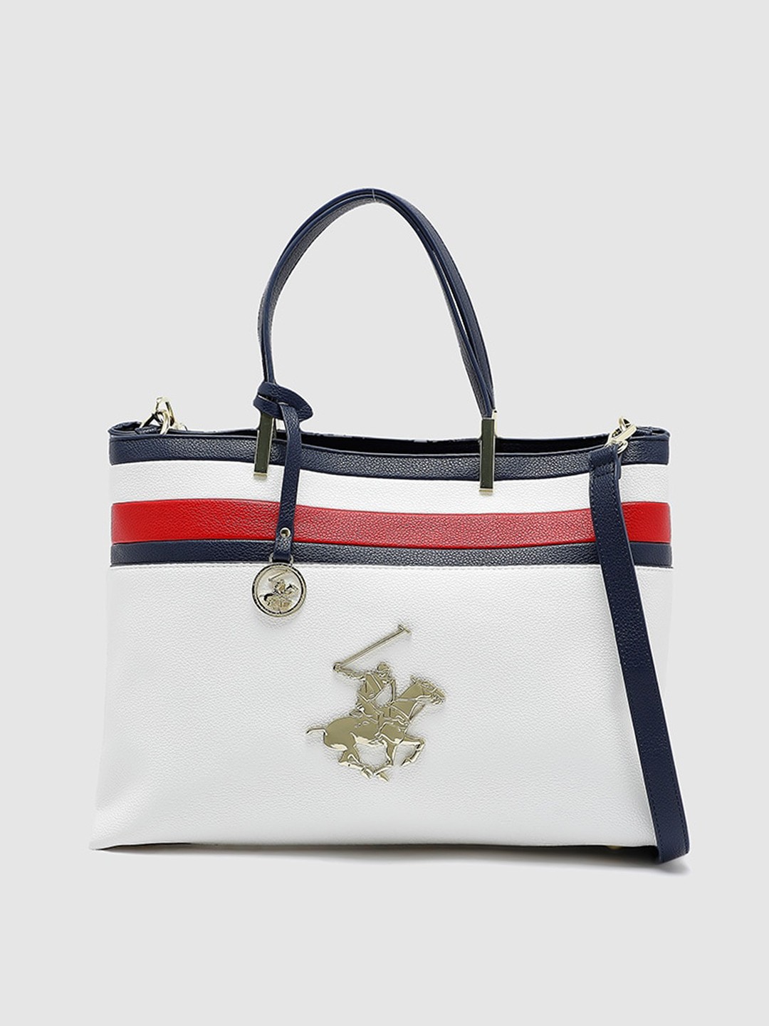 

Beverly Hills Polo Club Colourblocked Structured Handheld Bag, White
