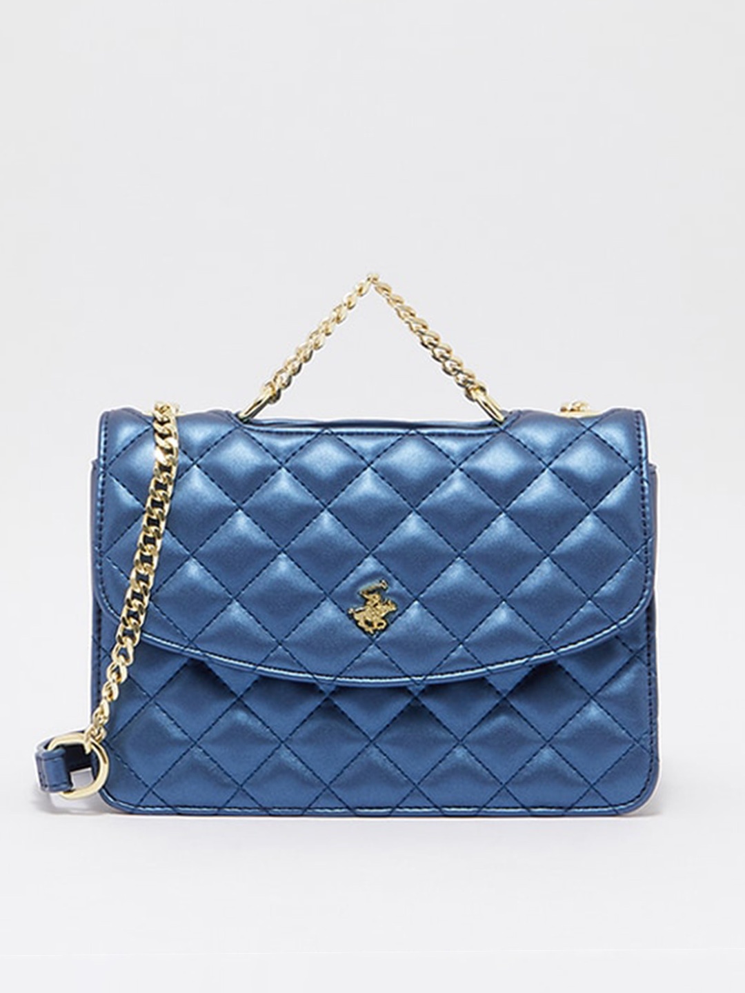 

Beverly Hills Polo Club Textured Structured Handheld Bag With Quilted, Blue