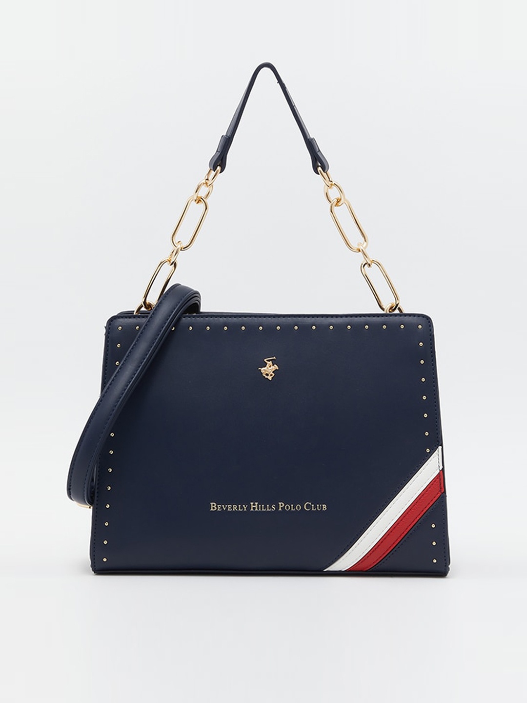 

Beverly Hills Polo Club Structured Shoulder Bag With Embellished, Navy blue