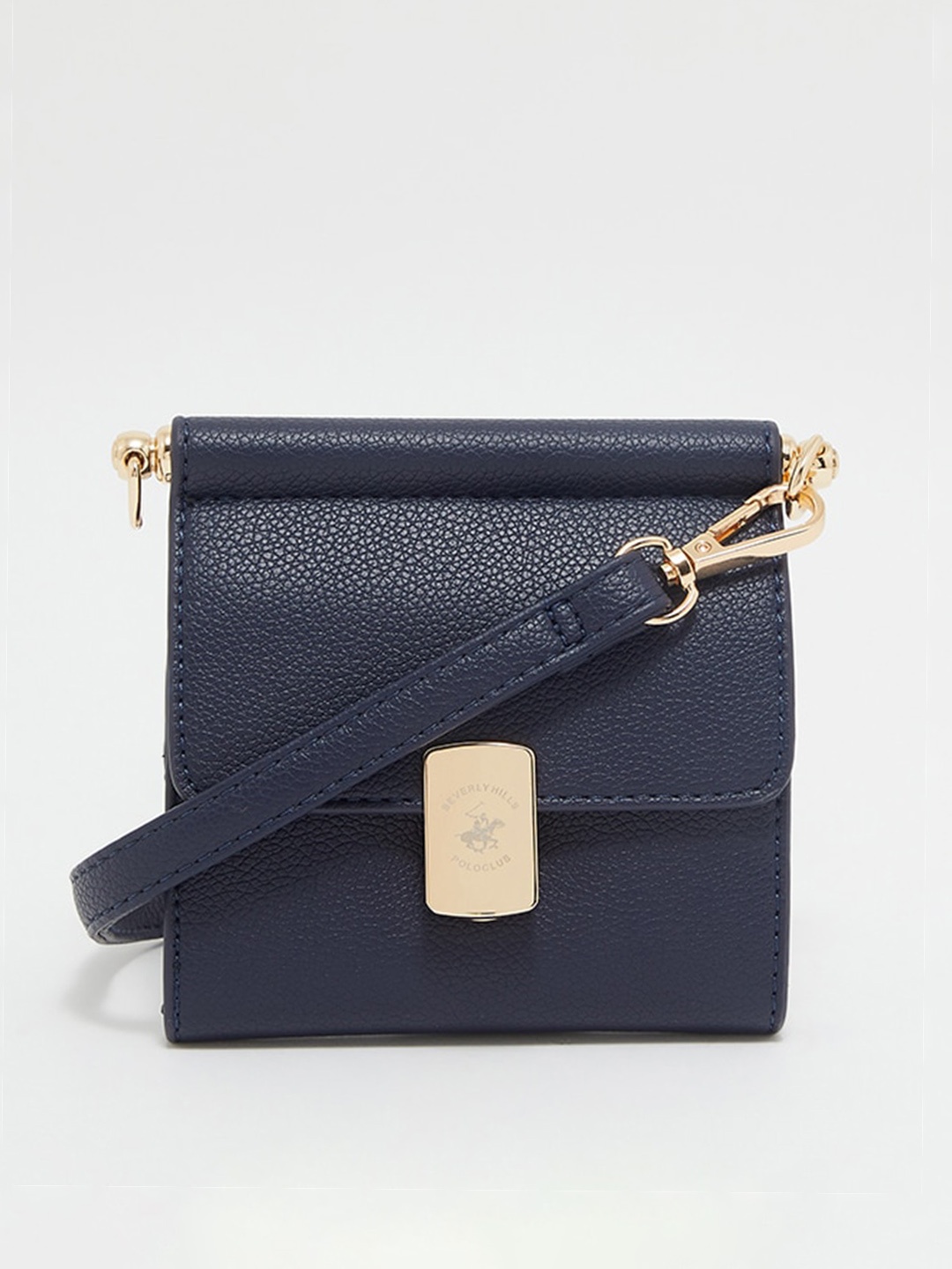 

Beverly Hills Polo Club Textured PU Structured Sling Bag, Navy blue