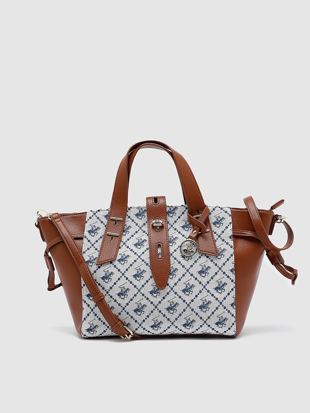 

Beverly Hills Polo Club Brand Logo Printed Structured Handheld Bag, White
