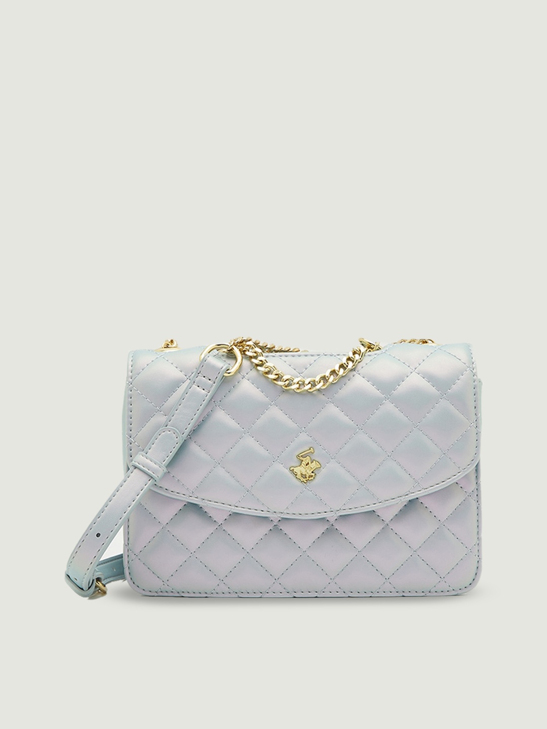 

Beverly Hills Polo Club Textured PU Structured Sling Bag With Quilted, Grey