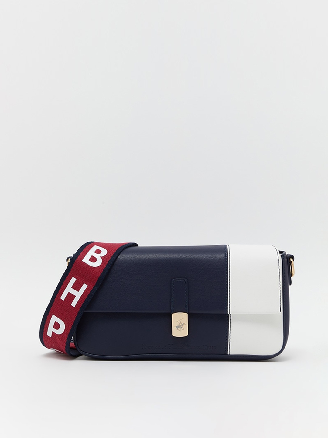 

Beverly Hills Polo Club Colourblocked Structured Sling Bag, Navy blue