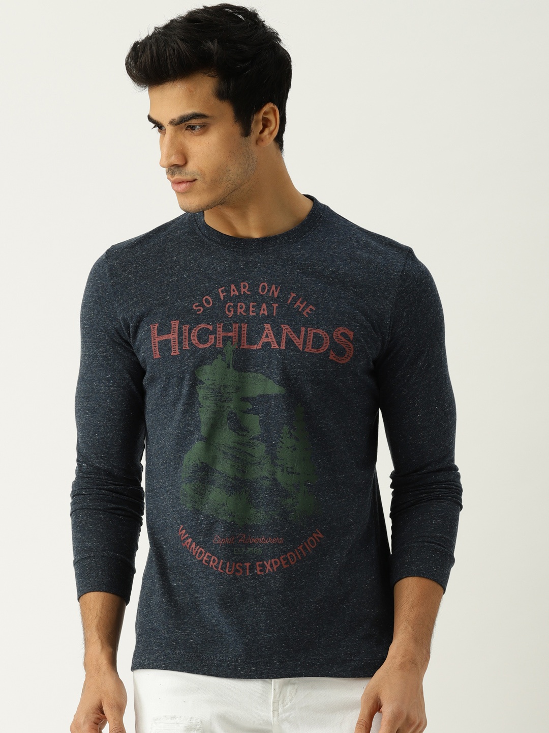 

ESPRIT Men Navy Printed Round Neck T-shirt, Navy blue