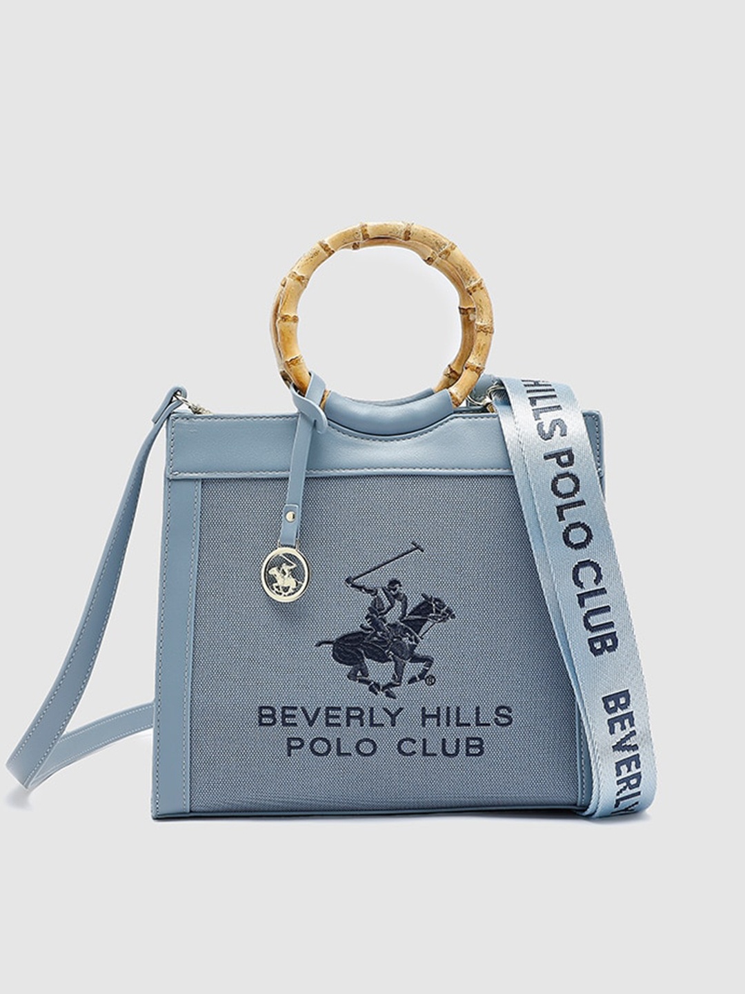 

Beverly Hills Polo Club Printed PU Structured Satchel Bag, Blue