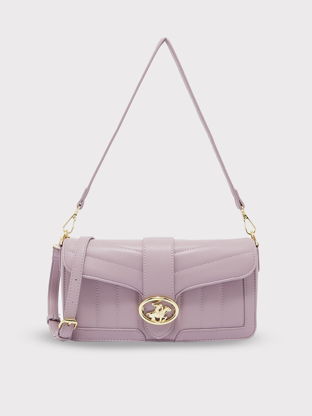 

Beverly Hills Polo Club Textured PU Structured Shoulder Bag With Quilted, Lavender