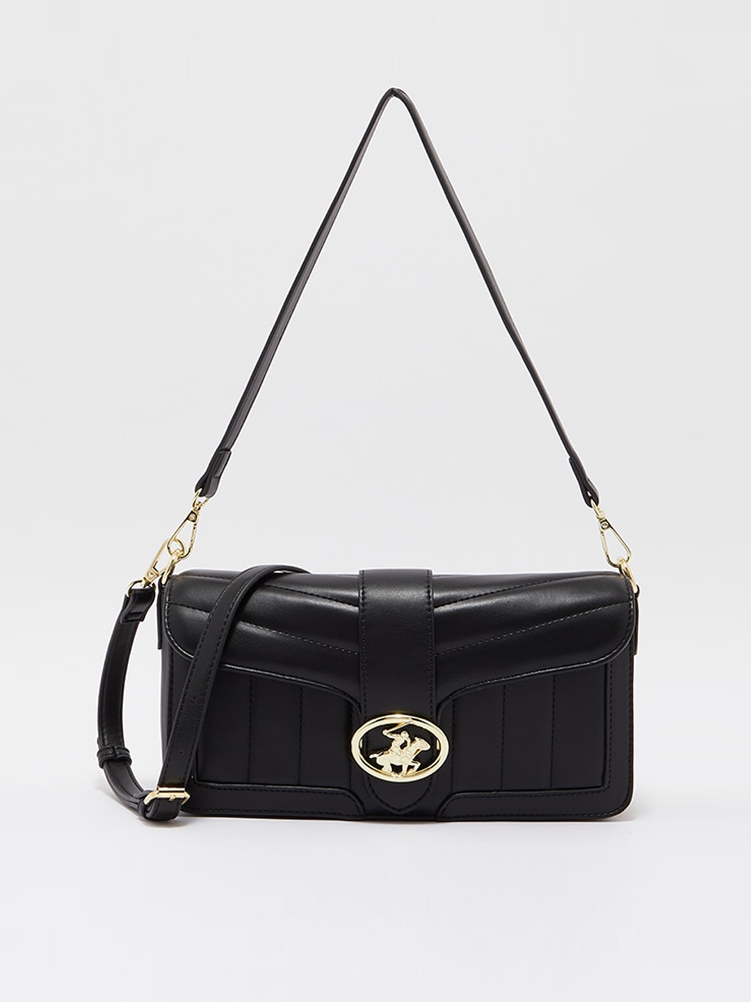 

Beverly Hills Polo Club Black Textured PU Half Moon Shoulder Bag With Quilted