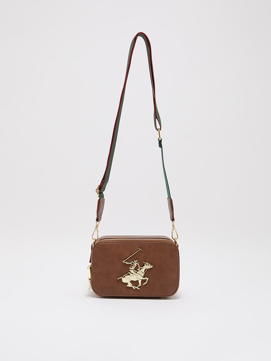 

Beverly Hills Polo Club PU Structured Sling Bag, Tan