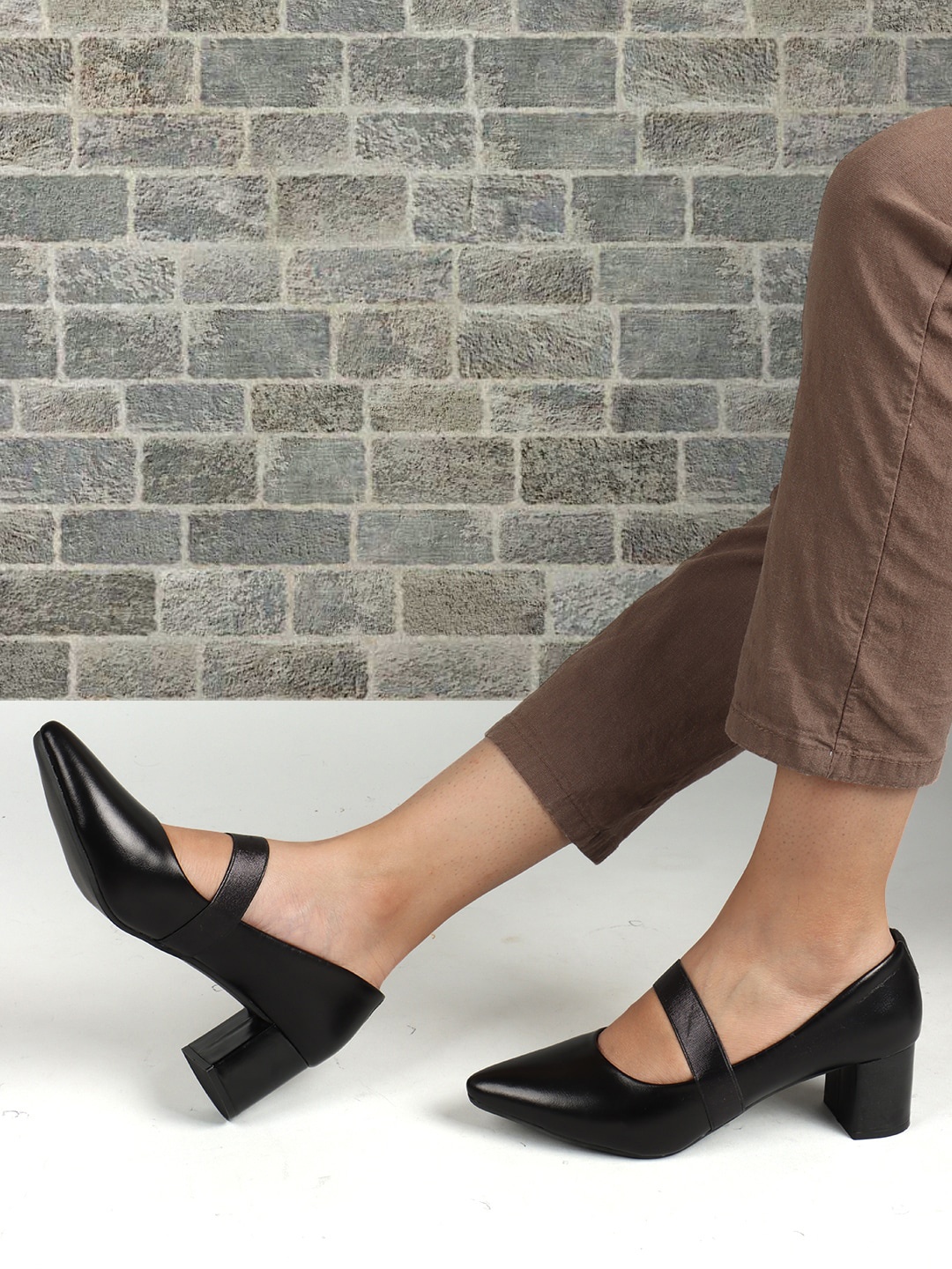 

ELLE Pointed Toe Block Heel Mary Janes, Black