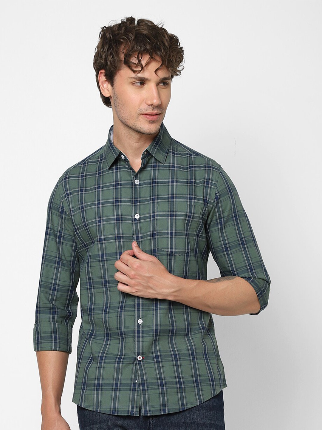 

VASTRADO Tartan Checks Opaque Cotton Casual Shirt, Olive