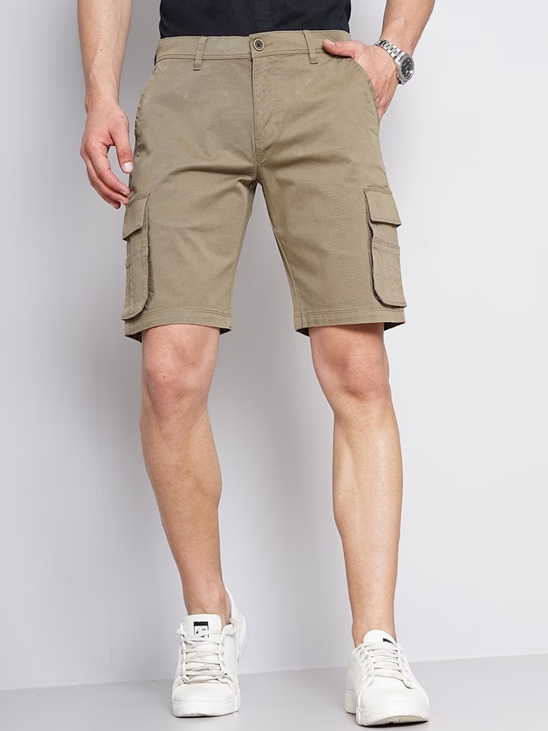 

British Club Men Olive Green Slim Fit Low-Rise Cargo Shorts