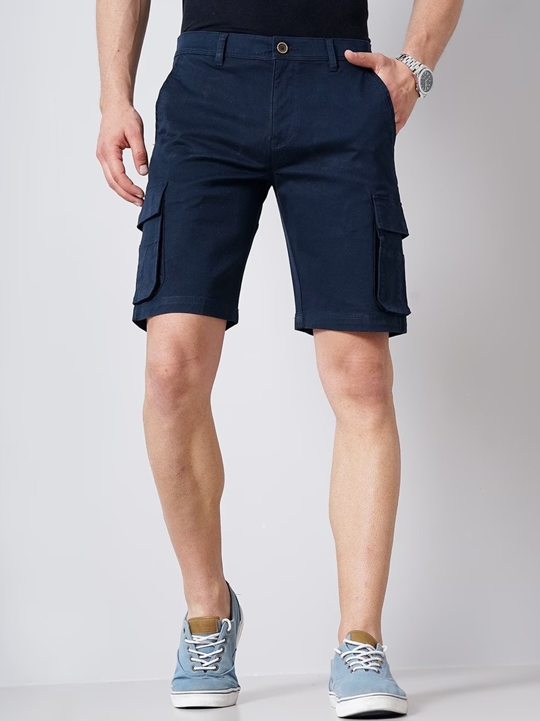 

British Club Men Navy Blue Slim Fit Low-Rise Cargo Shorts