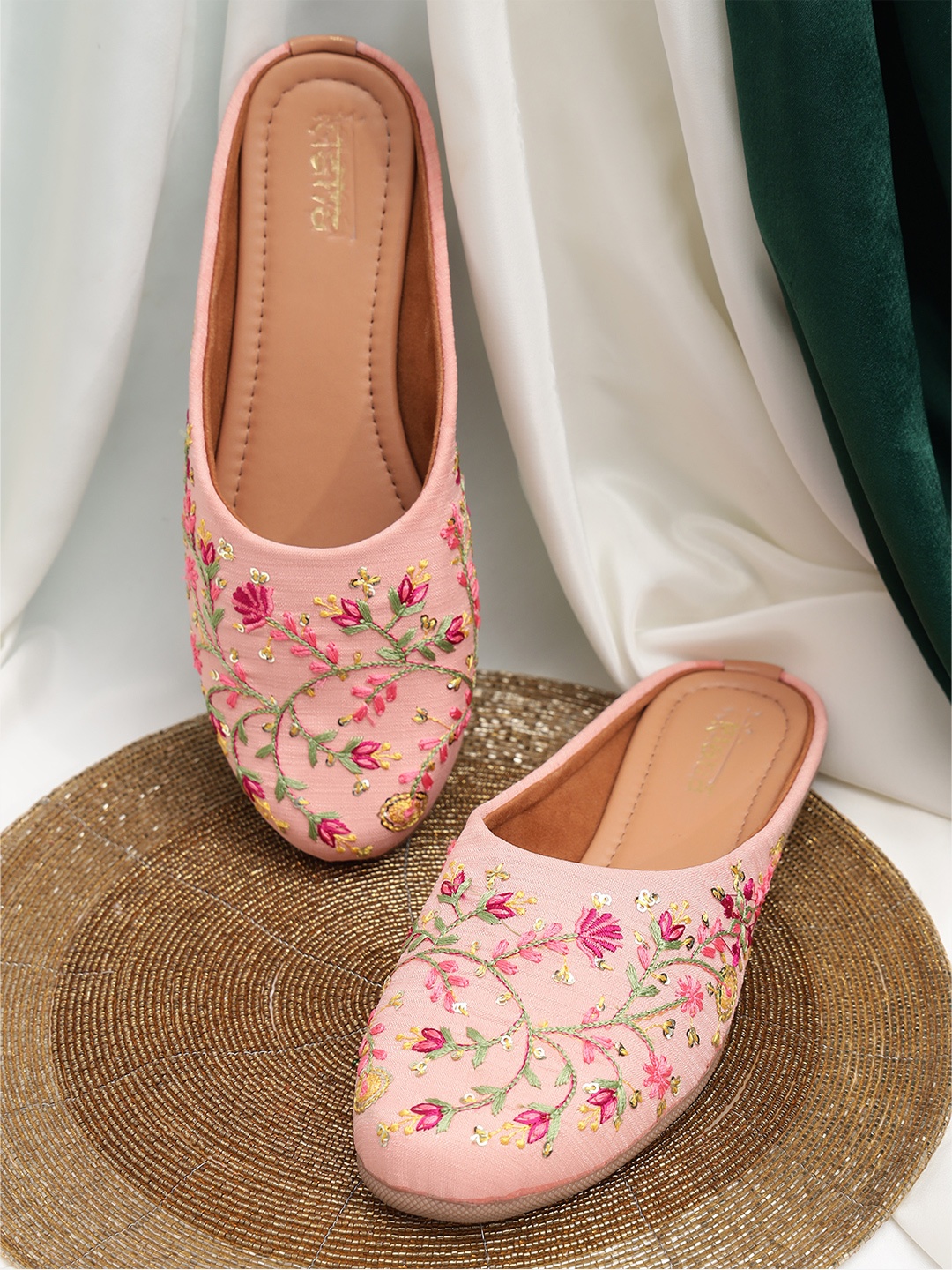 

Kiana House Of Fashion Women Embellished Embroidered Canvas Mules, Peach