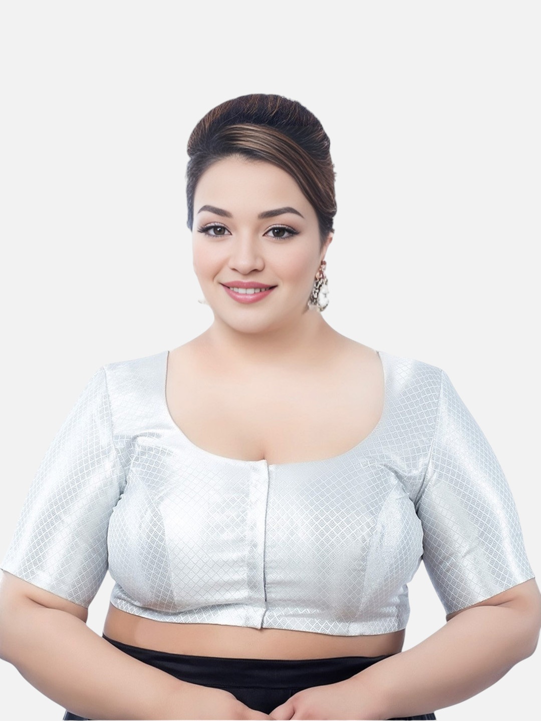 

neckbook Women Plus Size Woven Design Brocade Readymade Saree Blouse, Silver