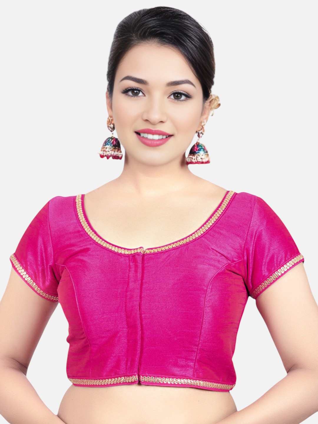 

neckbook Women Plus Size Dupion Silk Saree Blouse, Pink