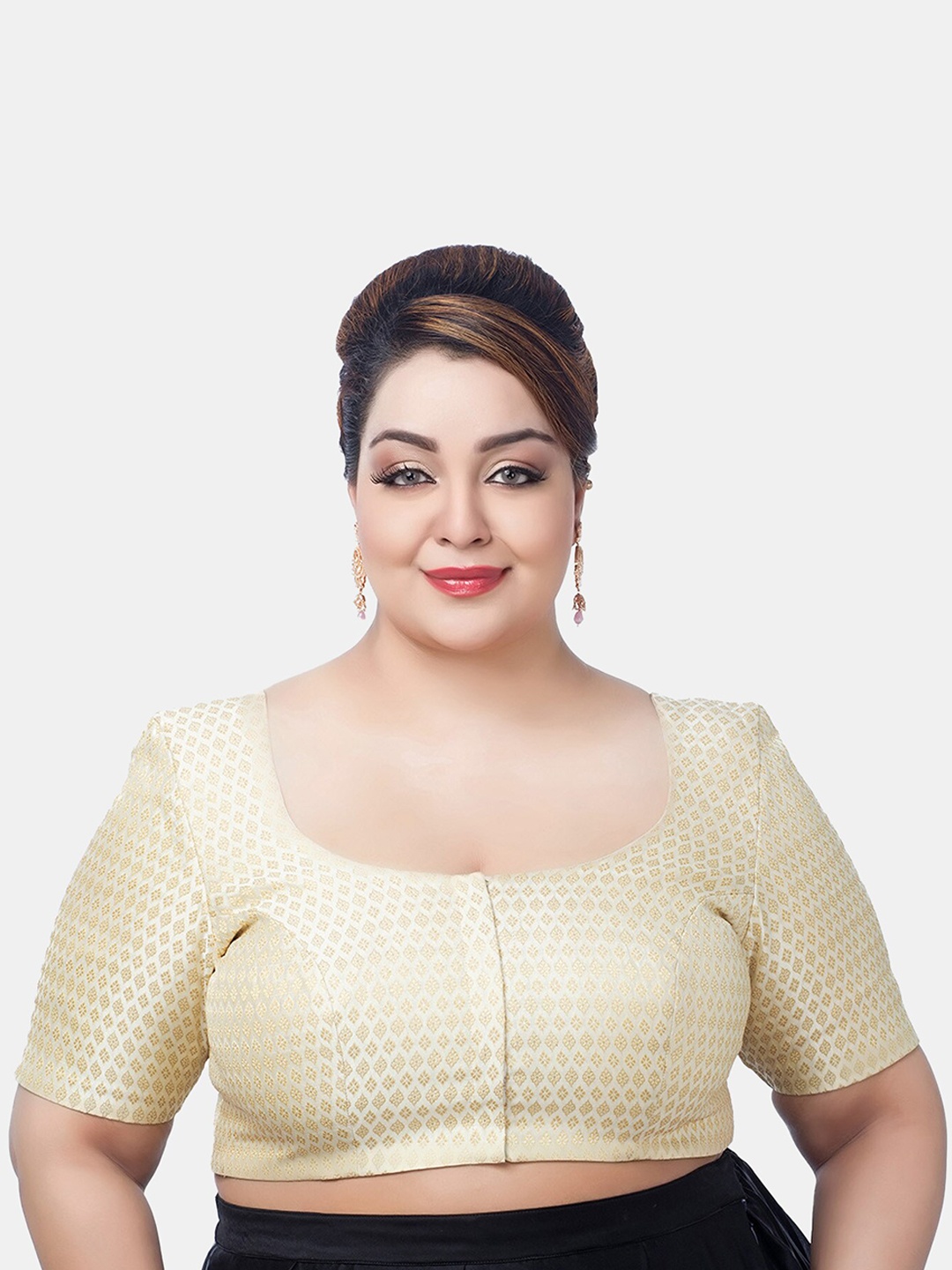 

neckbook Women Plus Size Woven Design Brocade Saree Blouse, Cream