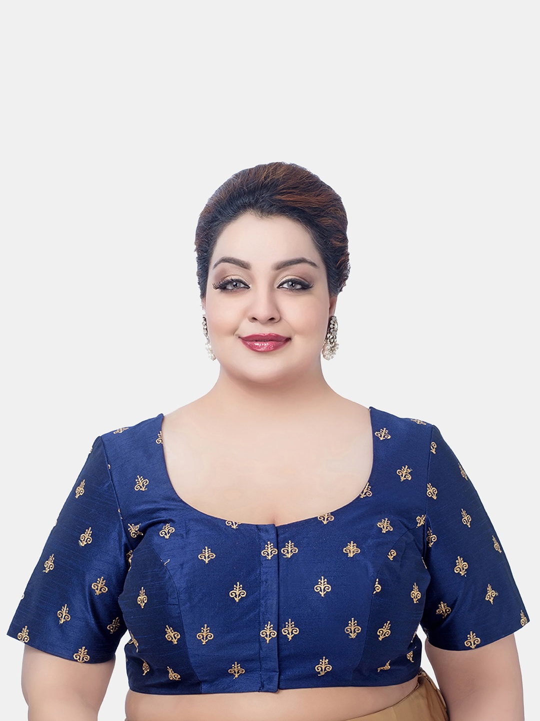 

neckbook Women Plus Size Embroidered Princess Cut Saree Blouse, Navy blue