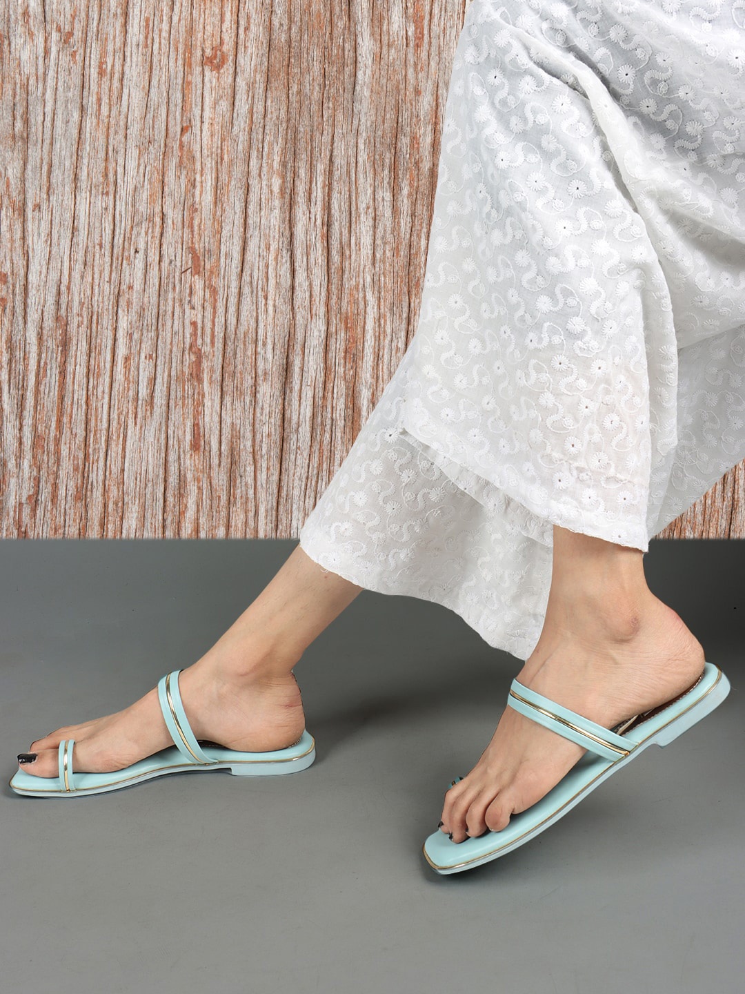 

ELLE Striped One Toe Flats, Blue