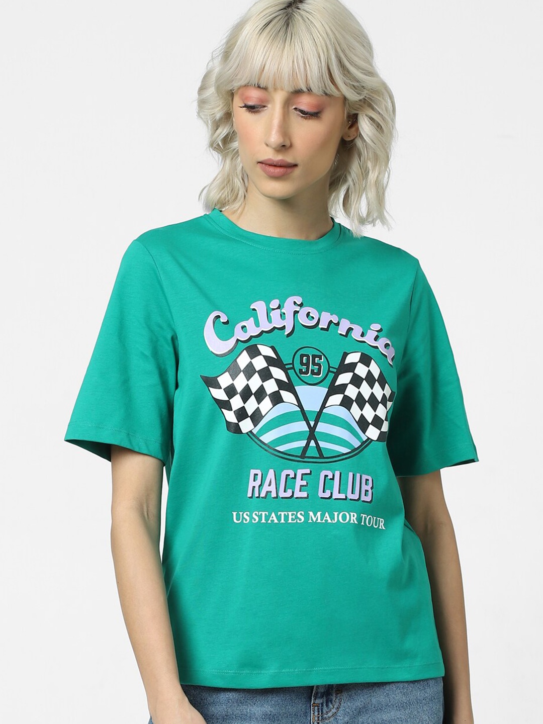 

ONLY Women Typography Printed Cotton T-shirt, Sea green