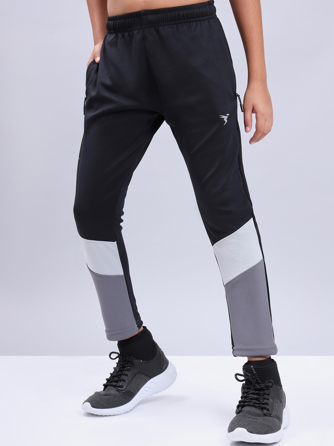 

Technosport Boys Active Colourblocked Slim Fit Anti-Odour Antimicrobial Track Pants, Black