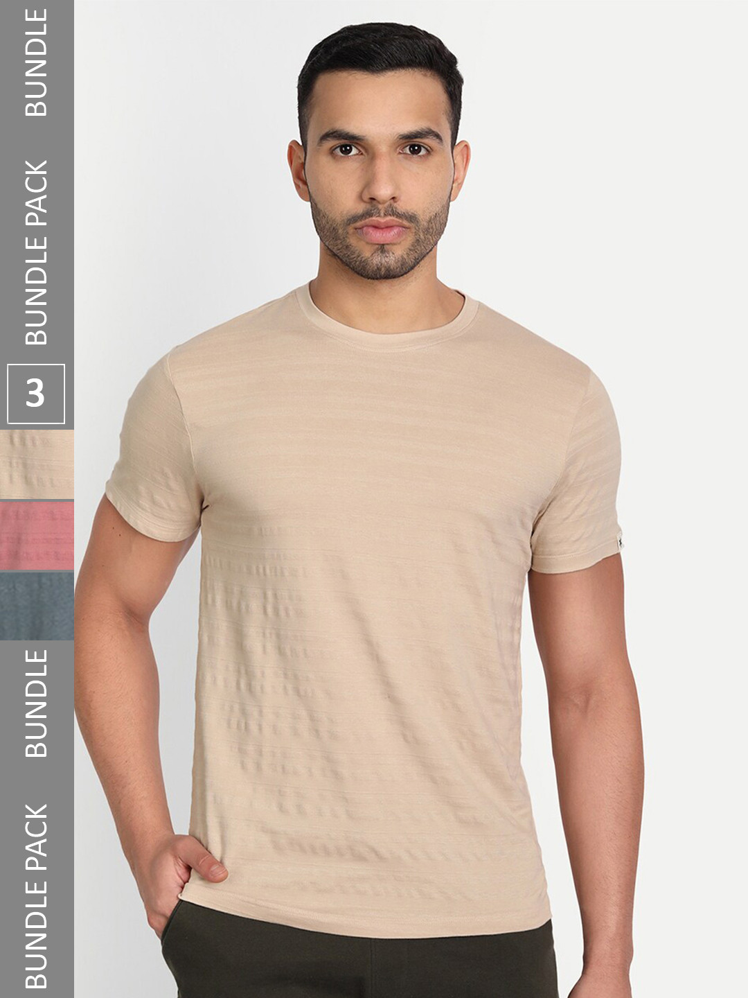 

Asterisk Pack Of 3 Round Neck Cotton T-shirt, Cream
