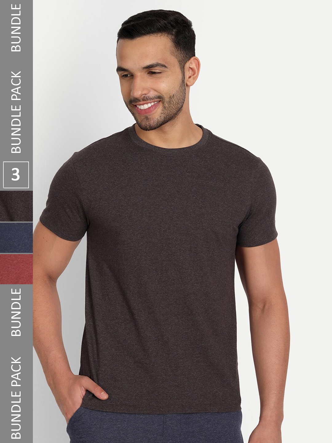 

Asterisk Pack Of 3 Round Neck Cotton T-shirt, Brown