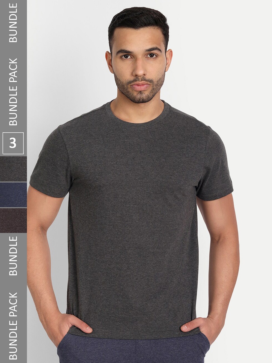 

Asterisk Pack Of 3 Round Neck Cotton T-shirt, Grey