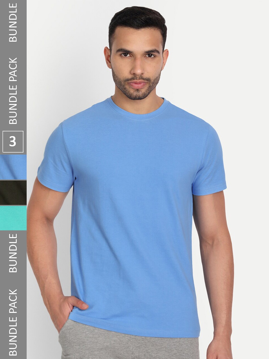

Asterisk Pack Of 3 Round Neck Cotton T-shirt, Blue