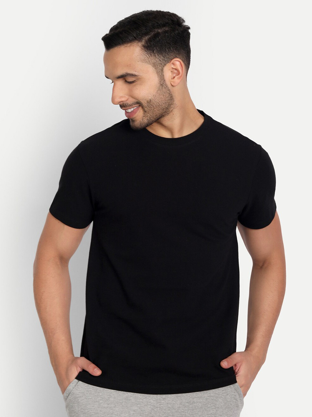 

Asterisk Pack Of 3 Round Neck Cotton T-shirt, Black