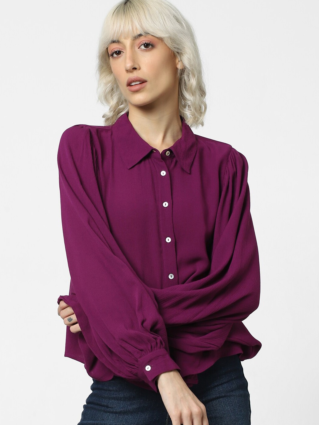 

ONLY Onlbutch Ls Puff Sleeves Opaque Casual Shirt, Purple