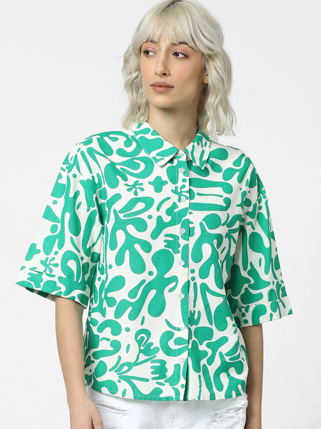 

ONLY Onlcarter S/S Aop Floral Printed Casual Shirt, Green