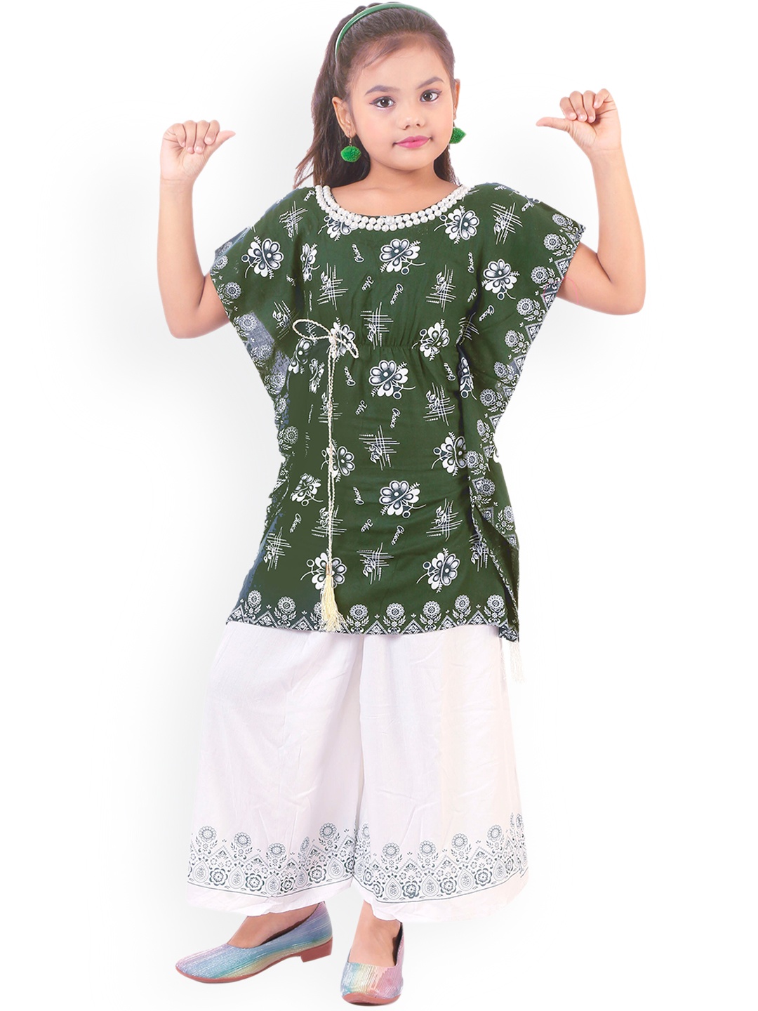 

BAESD Girls Floral Printed Kurti with Palazzos, Green